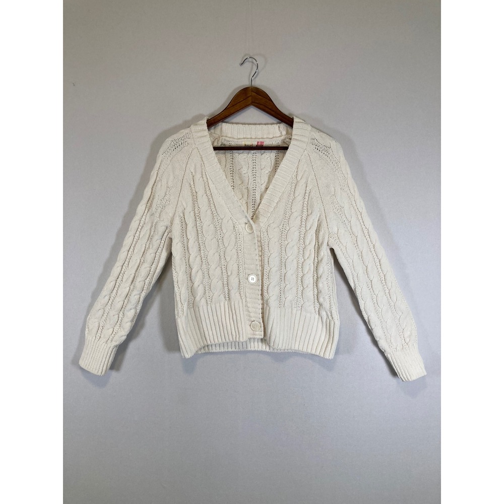 Cottagecore Hazel Moon Women L Cream Cable Knit Chenille Button Cardigan Sweater